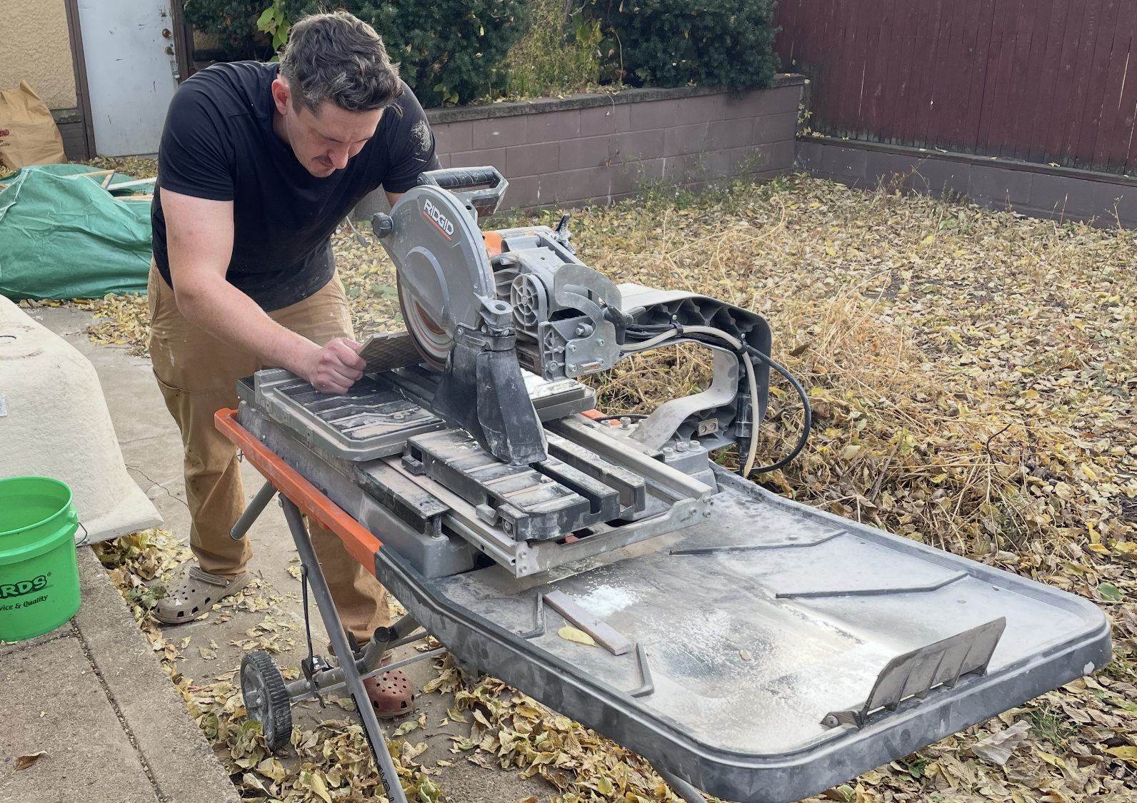 On-site tile cutting and installation workflow